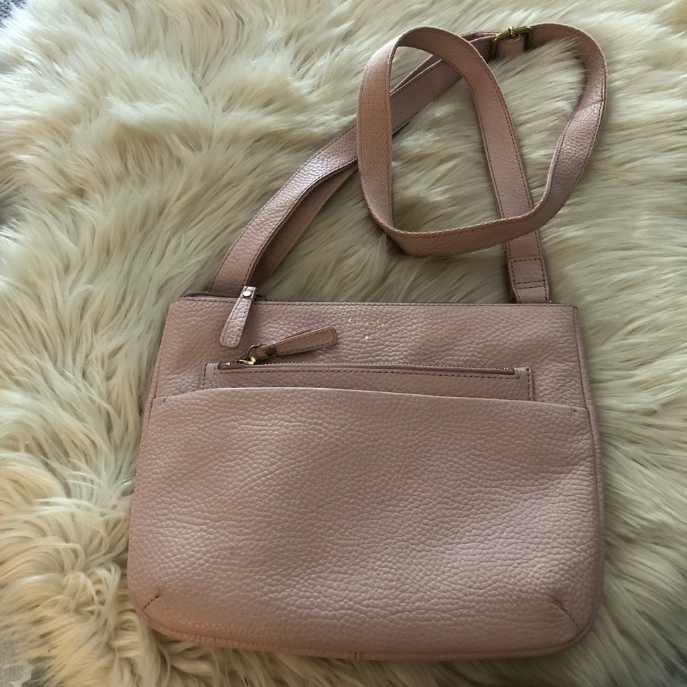 Fossil pink pebbled leather crossbody handbag purse